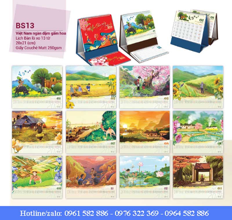 Lịch bàn bông sen chủ đề Việt Nam ngàn dặm gấm hoa