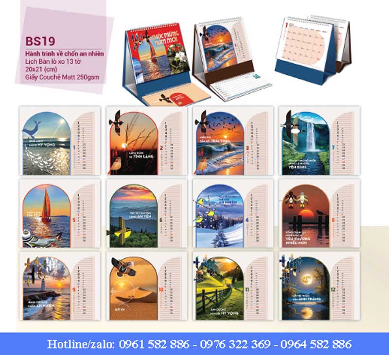 Mãu lịch chủ đề hành trình về chón an nhiên