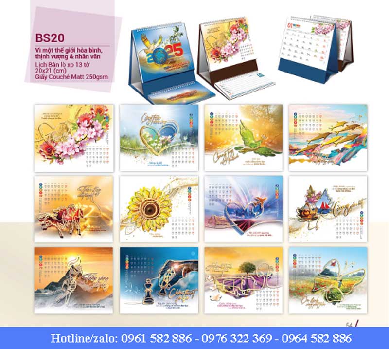 mẫu lịch bàn chủ đề vì một thế giới hòa bình thịnh vượng và nhân văn