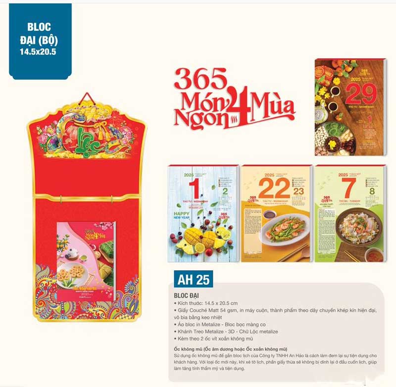 mẫu lịch bloc đại bộ 14,5x 20,5cm