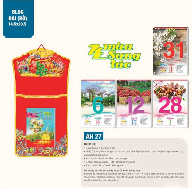 mẫu lịch bloc đại AH 27